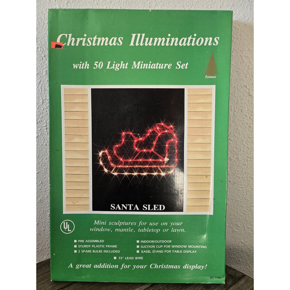 Vintage Foremost Christmas Illumination Mini Holiday Light Decoration Santa Sled